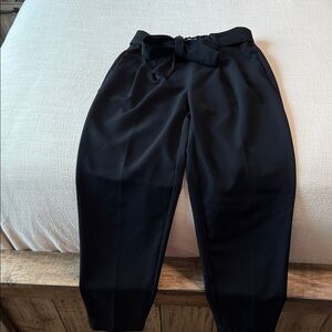 LOFT Elegant Black Tie-Waist Cropped Pants